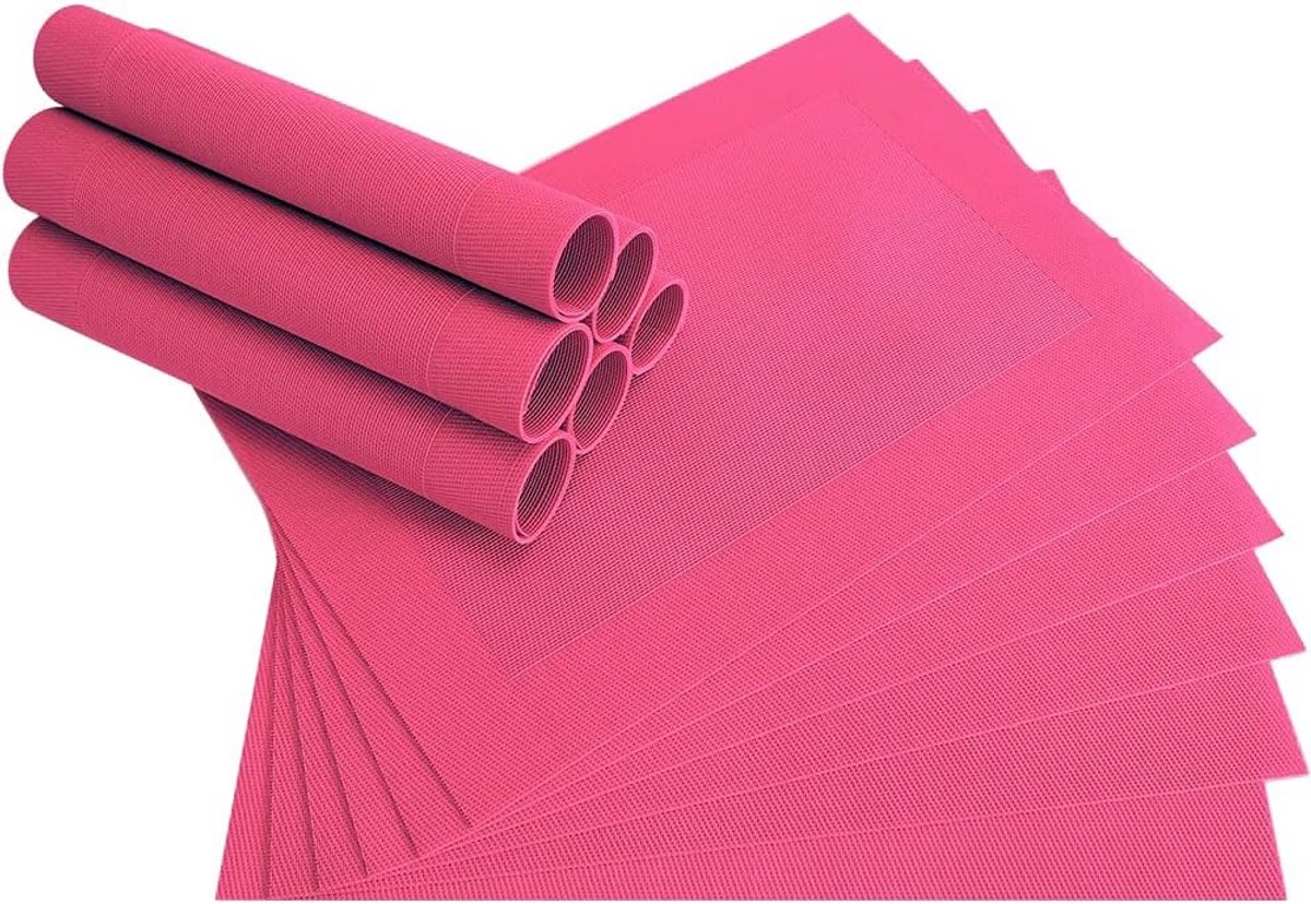 Set van 12 Rechthoekige Placemats Geweven Kunststof 46x33 cm Wasbaar Roze Magenta