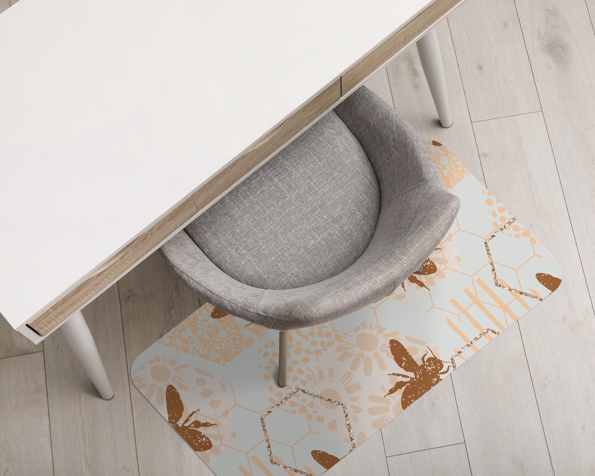 Coloray Vloerbeschermer - Bijen Bloemen Honing Vloerbeschermer Bureaustoel - 100x70 cm - Beige Bureaustoelmat - Vloerbeschermer Vinyl - PVC Vloerbeschermer - Rechthoekige Mat - Dieren Thema