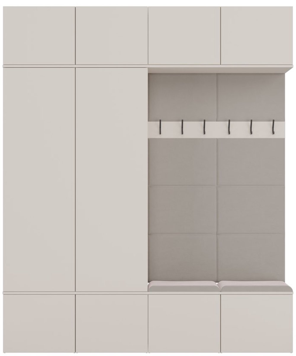 Topeshop HAGA - Halgarderobe - Modulair systeem - Met 2 kasten en 2 zitbanken - Kleur kasjmier