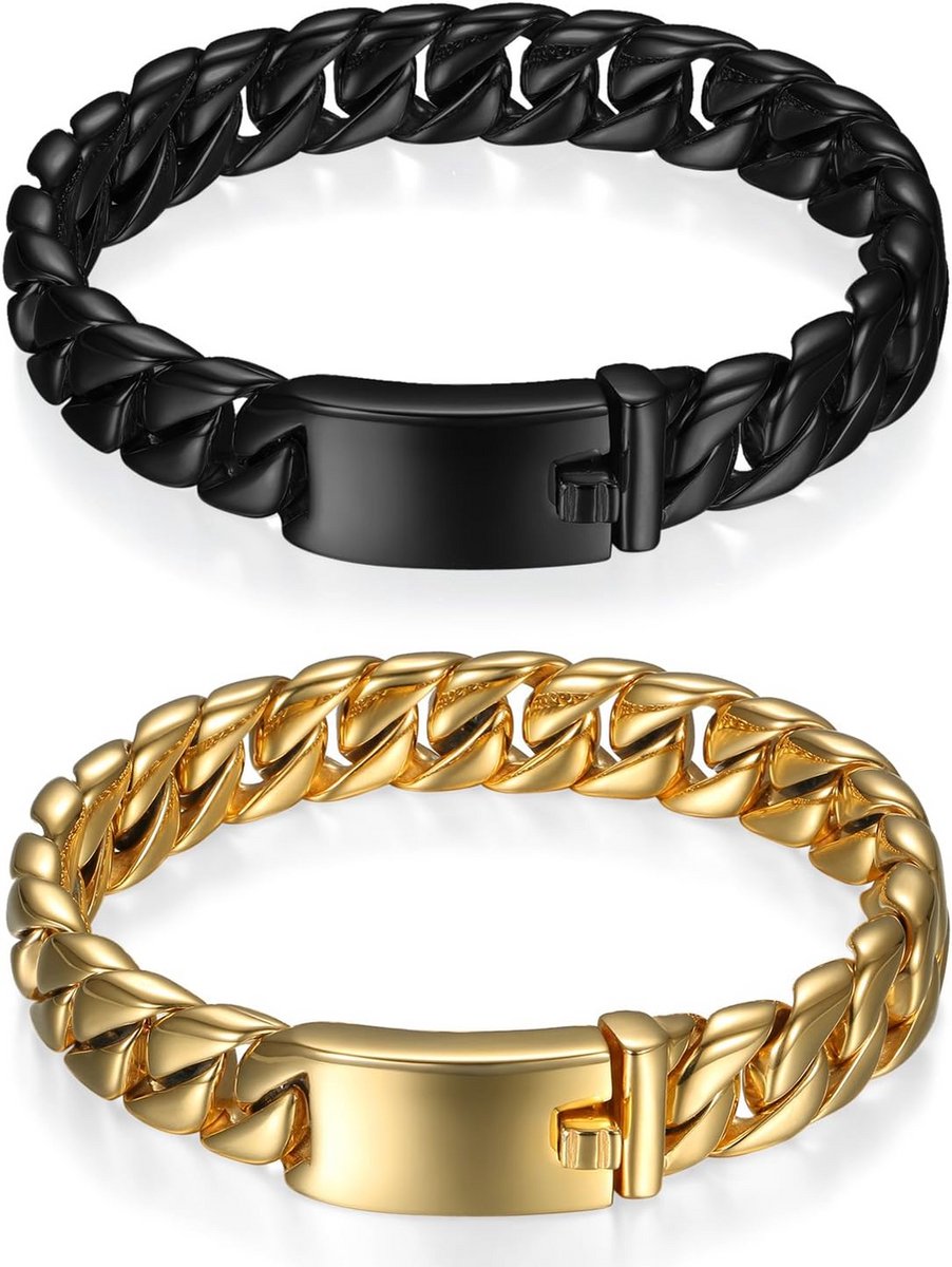 Gegraveerde Roestvrijstalen Heren Armband Dikke Kettingschakels Hoogglans Gepolijst