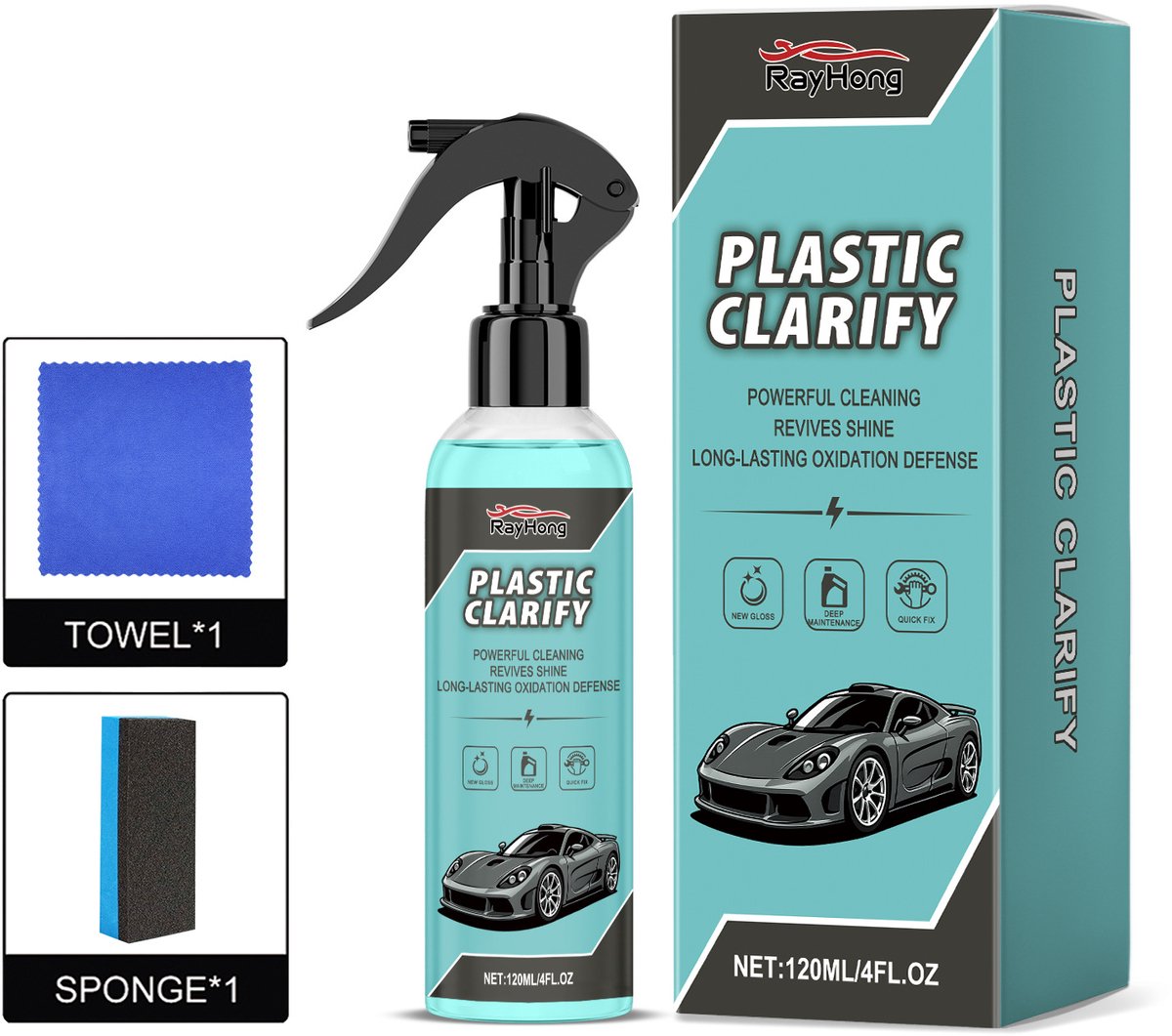 TLVX Kunststof Auto Herstel 120ml Spray fles Incl. Microvezeldoek en Spons / Plastic kleur herstel / Plastic coating / Bumper donker maken / Verkleuring herstellen / Cockpit vernieuwen / Auto kunststof nieuw / Bumper Black / Langdurige bescherming