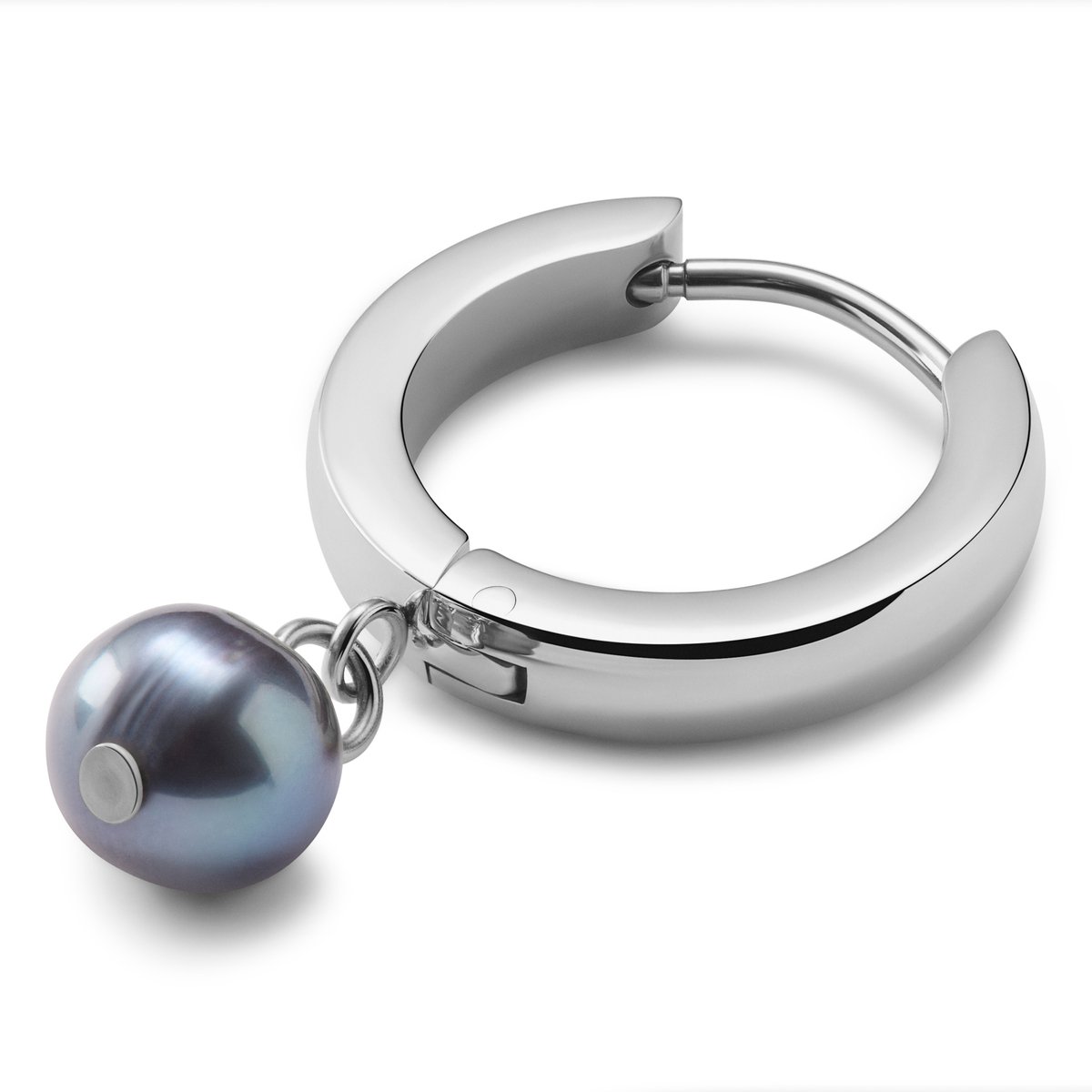 Ocata | Silver-Tone & Black Pearl Pendant Hoop Earring