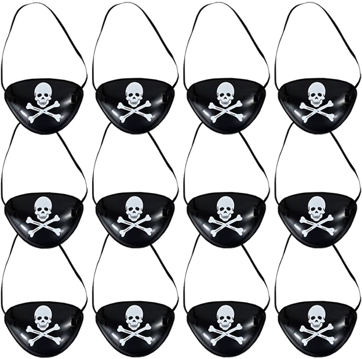 Piraten Ooglapje - Zwart - Doodshoofd - 12 Stuks - Verkleedkleding