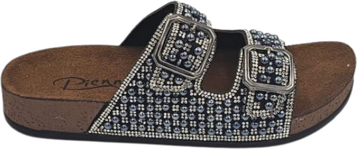 Berussa-Pienn Luxury-Dames Sloffen- Dames Slippers - Luxe Glinsterende Stenen - Dubbele Gesp - Anatomisch Voetbed -Zachte zool- Maat 36-40 - Handgemaakt in Turkije
