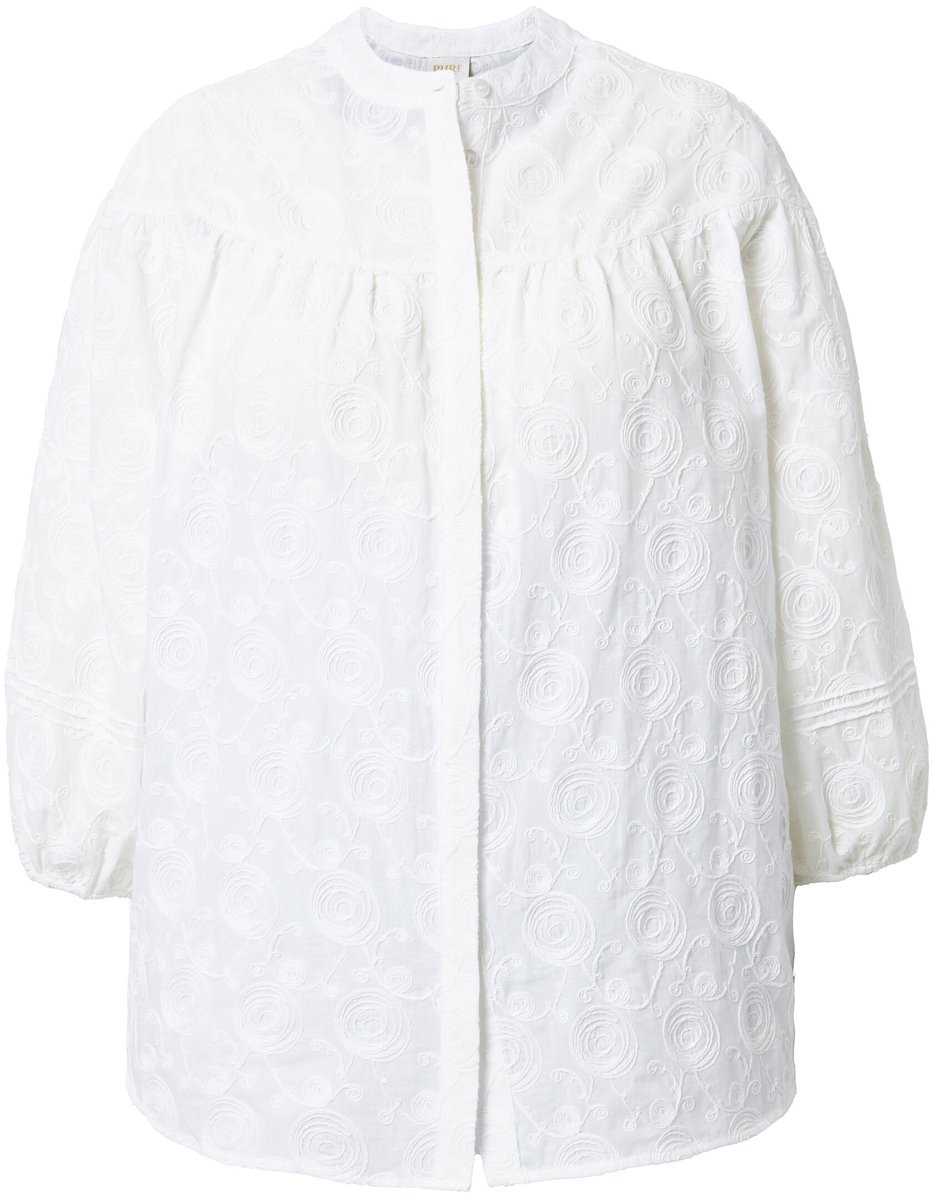 Ulla Popken - Dames - Blouse borduursel ronde hals 3/4-mouwen biologisch katoen - Off-white - Maat 50+