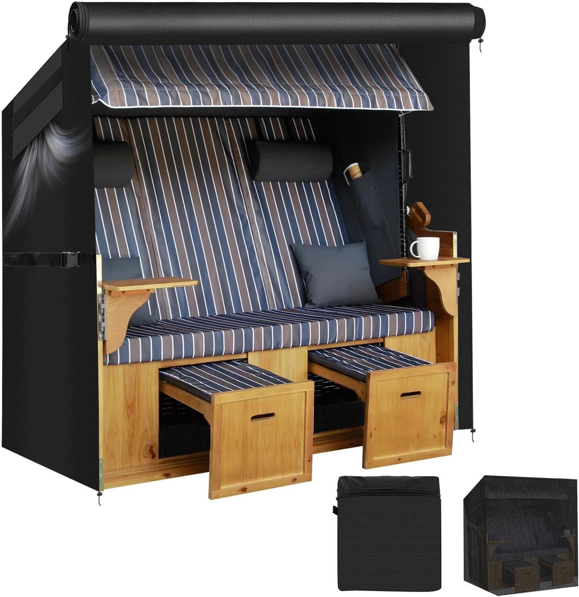 Famanu Beschermhoes winterbestendig Oxford strandstoelhoes waterdicht met ritssluiting UV bestendige PU beschermlaag scheurvast afdichting voor strandstoelen ZWART