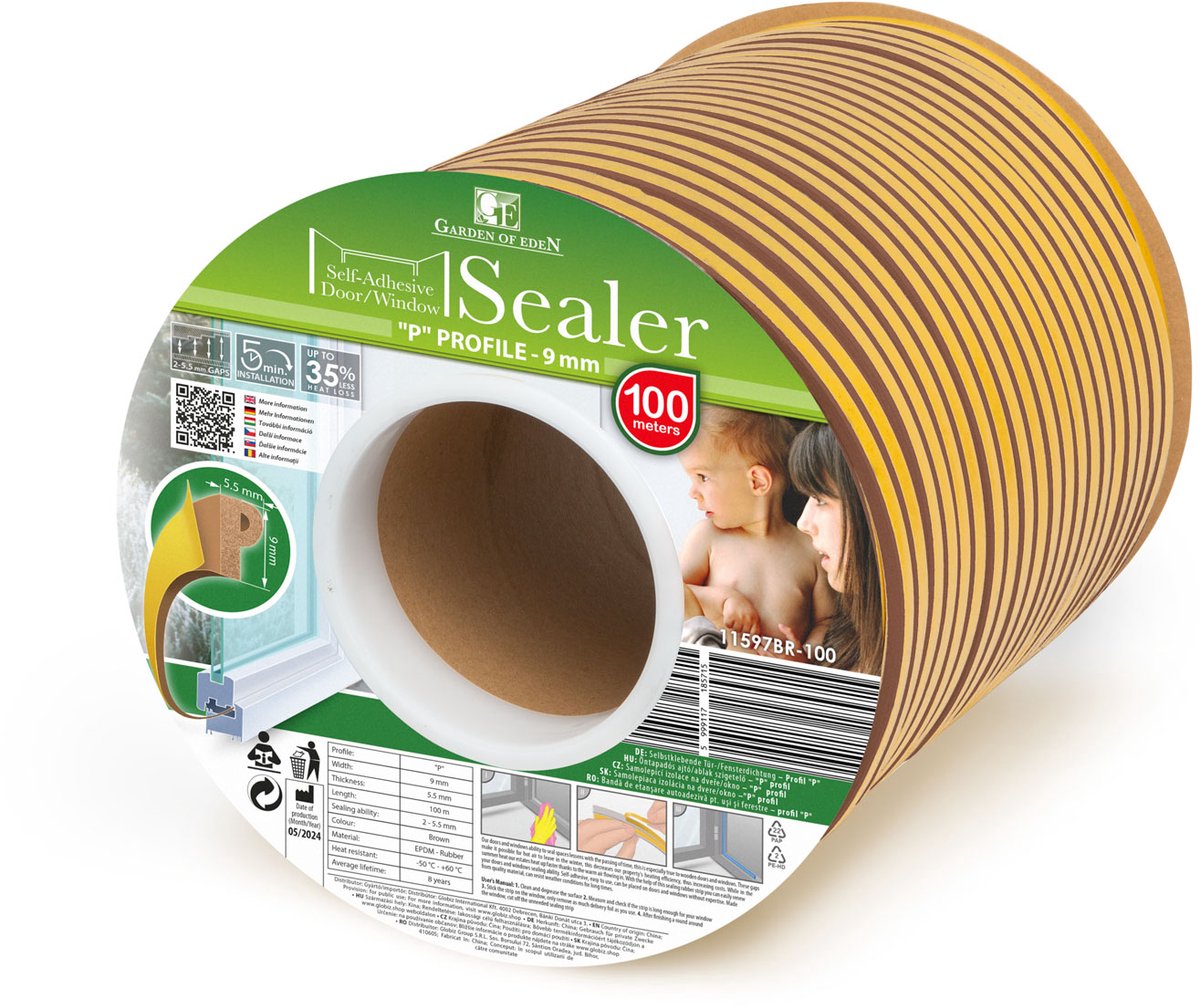 Zelfklevende Deur- En Raamafdichting Tochtstrip Op Rol – P-Profiel – Bruin – 100 Meter (2 × 50 m) – Voor Kieren Van 2–5,5 mm – EPDM Rubber – Isolerend, Weer- En UV-Bestendig – Voor Deur En Raam [11597BR-100]