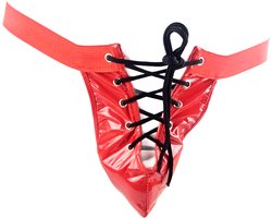 BamBella ® - String Maat L/XL Datex roze (Latex en stof SM kleding BDSM erotische heren kleding ondergoed vetersluiting lingerie onderbroek zwart