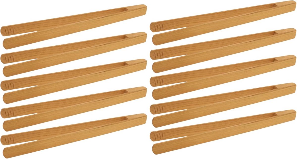 10x Houten Barbecue Tangen 30 cm - Ideaal voor Vlees, Worst en Groenten