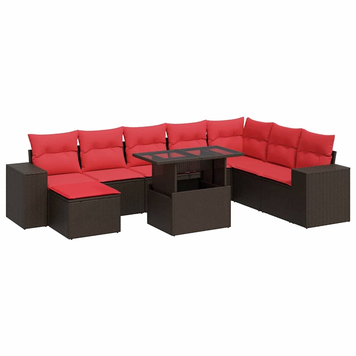 vidaXL 9-delige - Loungeset - met - kussens - poly - rattan - acacia - bruin