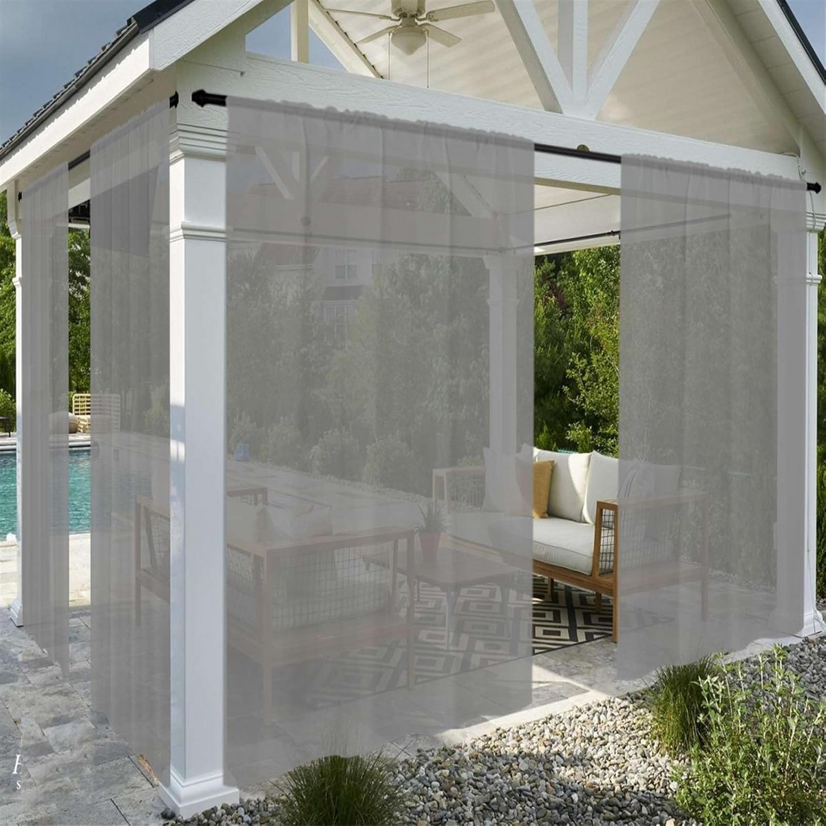 Waterdichte Outdoor Gordijnen voor Patio en Tuin - Linnenlook Voile Gordijn voor Binnen en Buiten - Lichtdoorlatend - Grijs