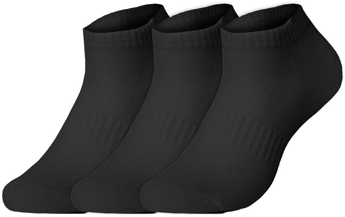 Katoenen sneakersokken | Ondersteuning | Ventilatie | Merk: Benyson | Kleur: Zwart | Maat: 39-42/ 43-46 | 3 Paar