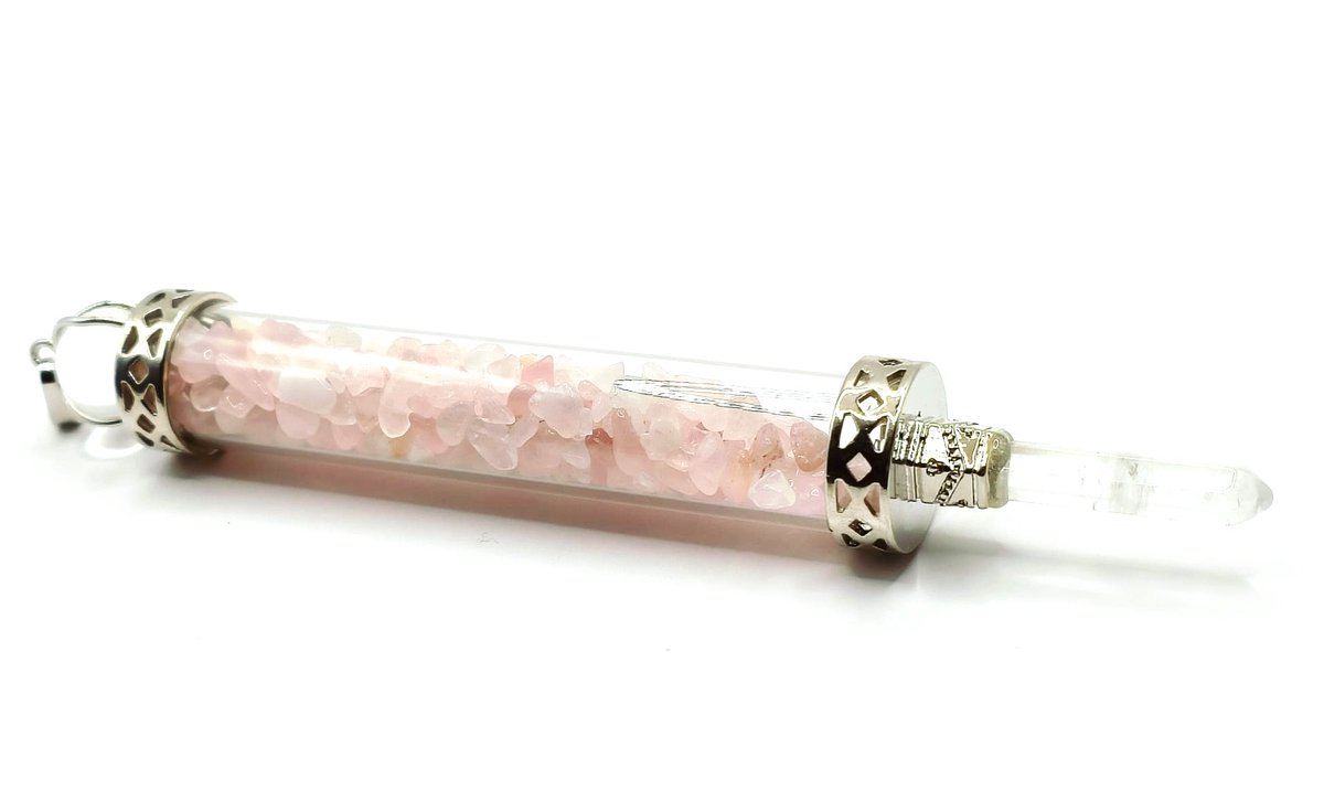 Toverstaf Rozenkwarts - Healing Wand met Rozenkwarts en Seleniet 13 cm.