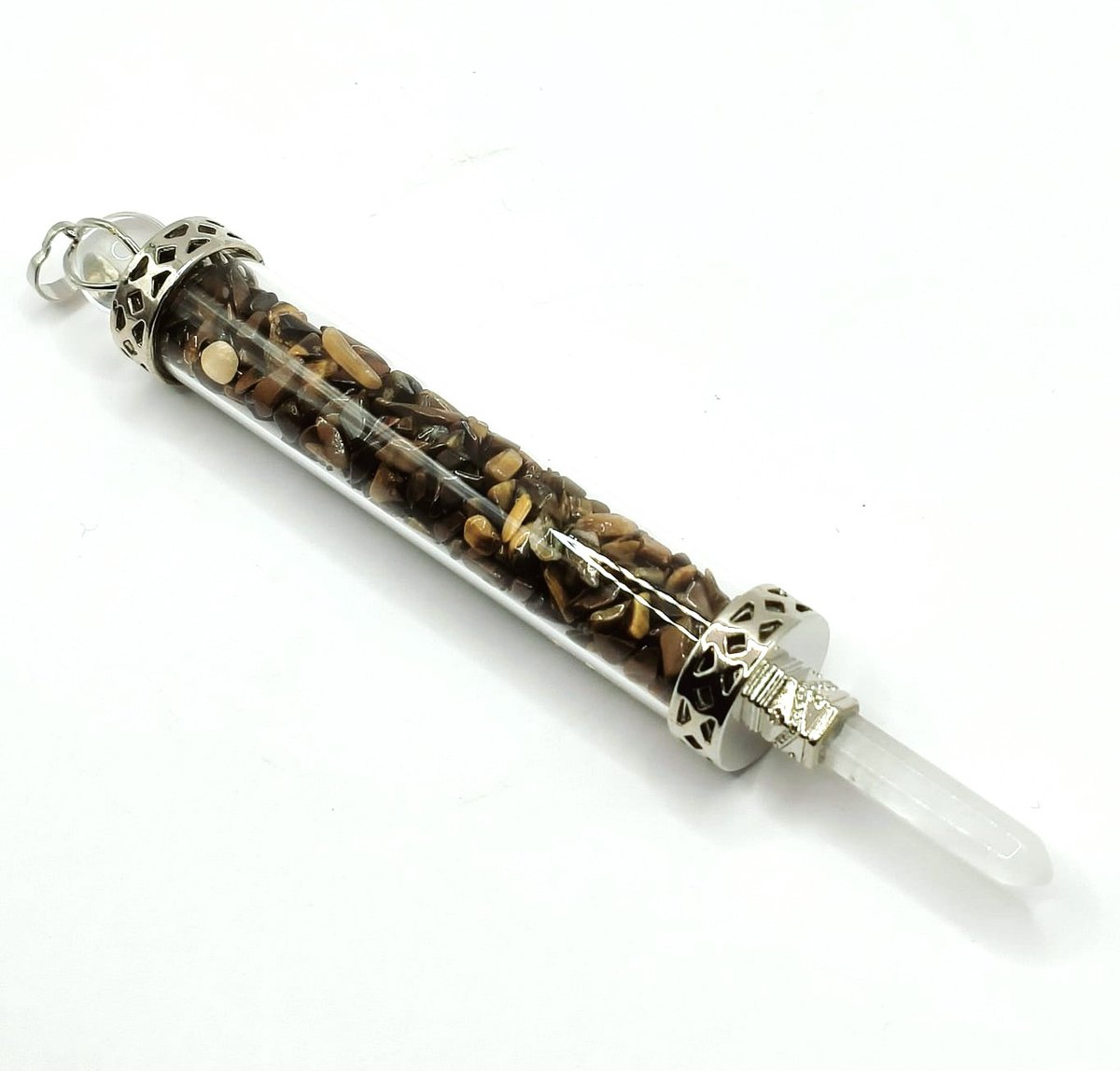Toverstaf Tijgeroog - Healing Wand met Tijgeroog en Seleniet 13 cm. - Energetische Heling