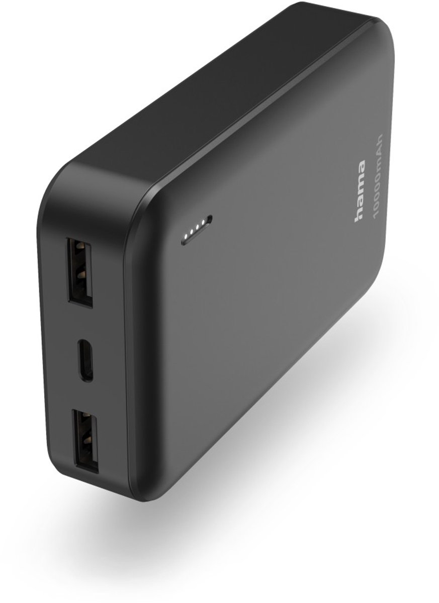 Hama Powerbank - Pocket - 10000mAh - 10W - 2x USB-A, 1x USB-C - Antraciet