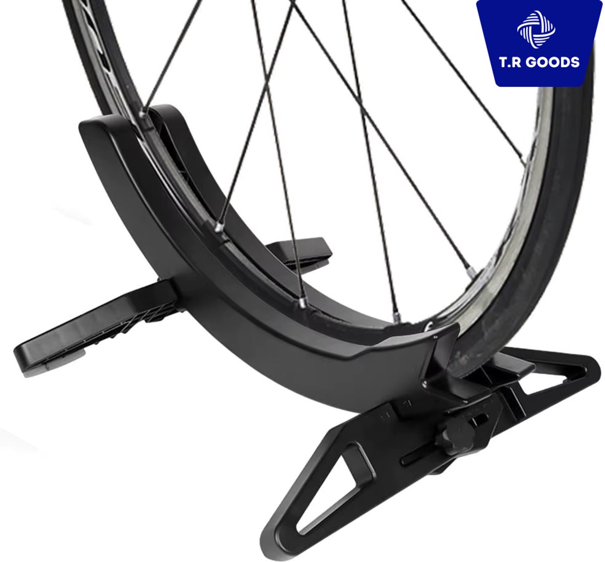 T.R Goods Fiets Vloerstandaard – Verstelbare Wielstandaard 3–8 cm – Geschikt voor Racefiets & Mountainbike – Binnengebruik – Zwart