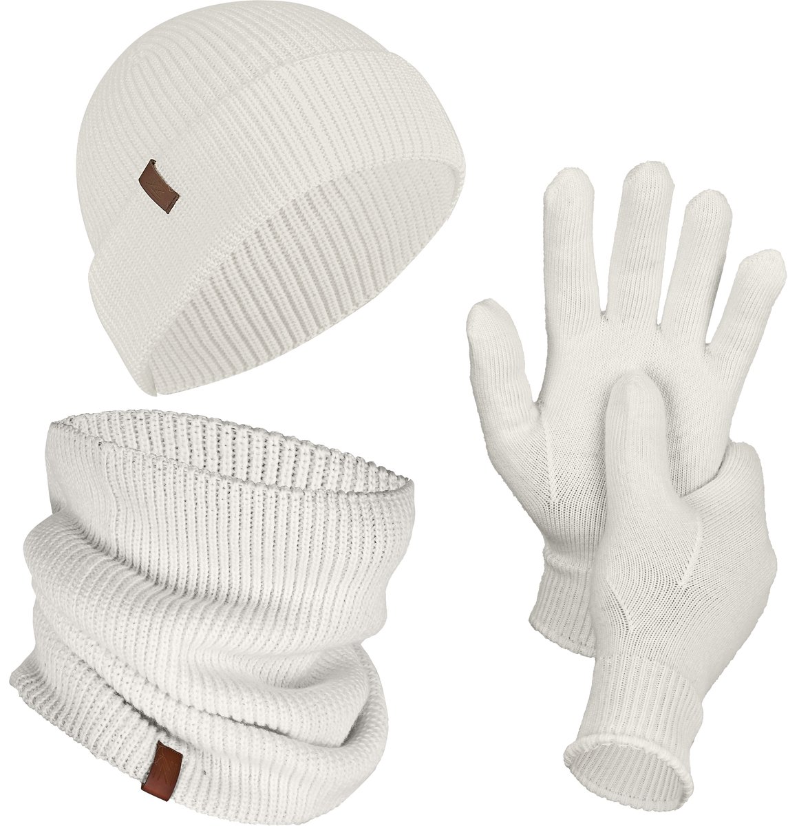Norfolk Winterset - 70% Merino Wol Muts - Handschoenen en Nekwarmer Set - Premium Gebreide, Warm en Zacht - Cadeauset -S/M - Creme