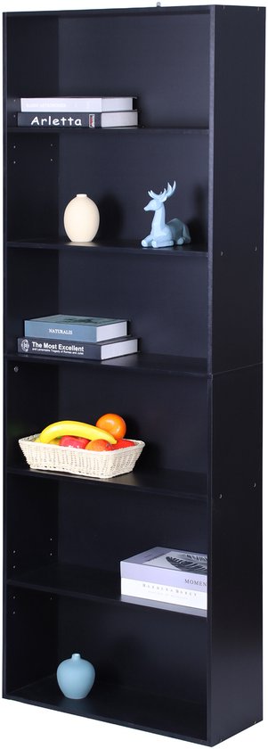 Boekenkast - 6 planken - 178,5 x 60 x 24 cm - zwart