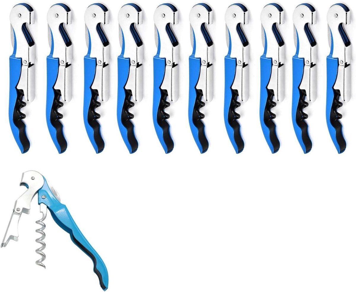 Professionele kelner kurkentrekker set - 10 stuks - blauw - roestvrij staal