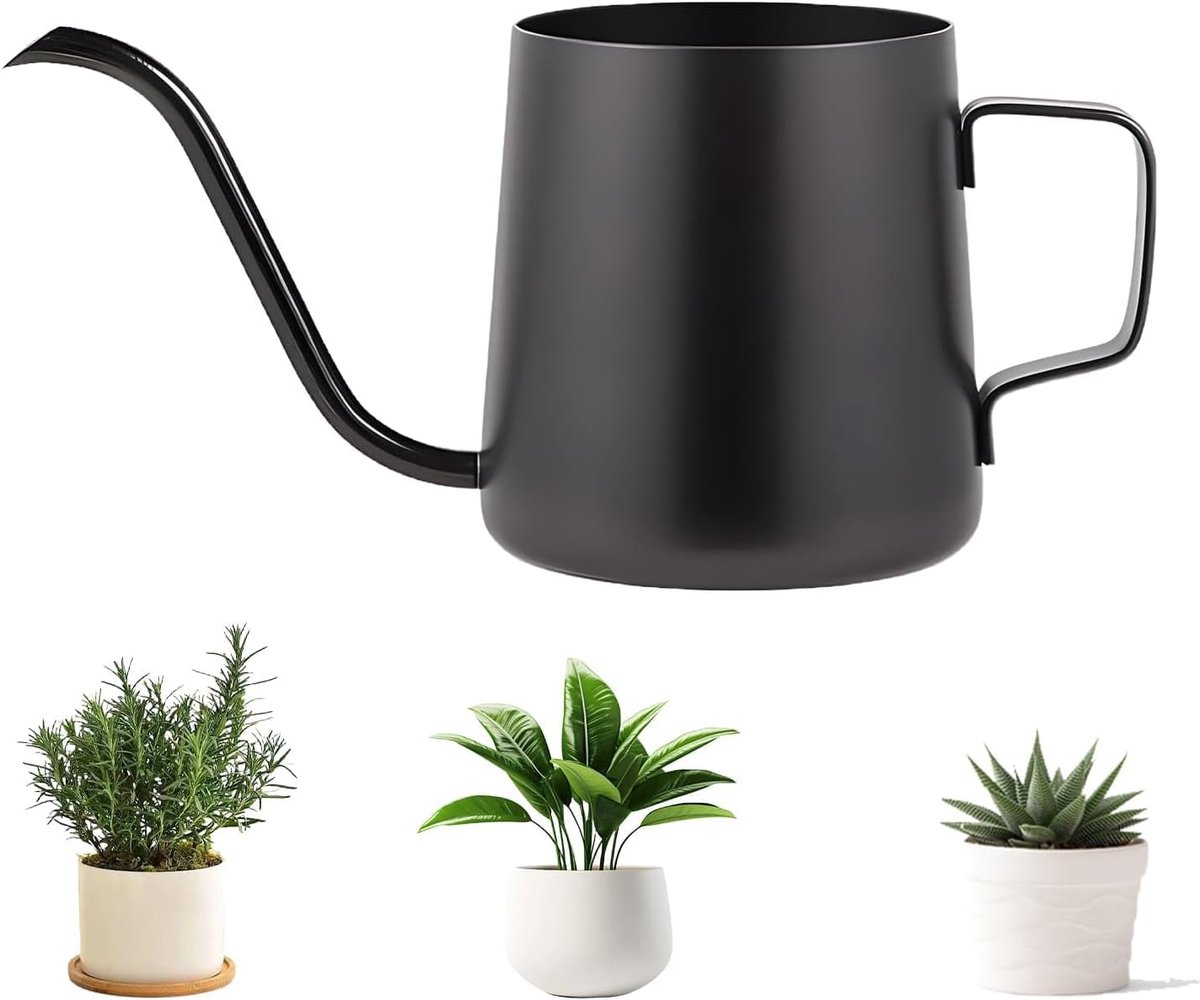 Gieter - 350 Ml - Met Lange Roestvrijstalen Spuitmond - Geschikt Voor Kleine Kamerplanten, Vetplanten En Tuingebruik, Potplanten En Hangplanten - Zwart