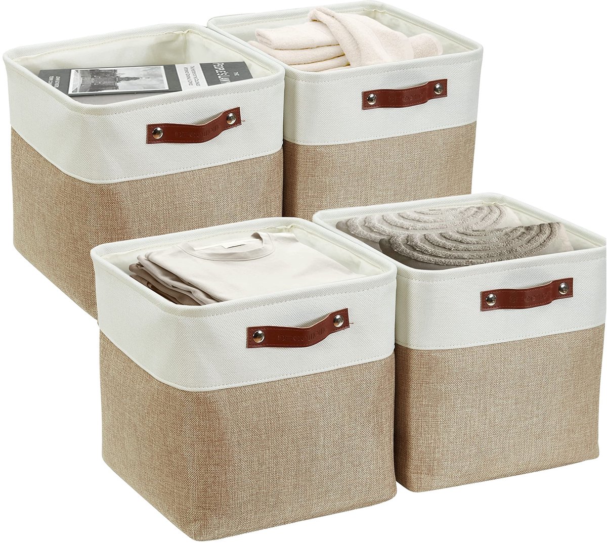 4 Stuks, Opslagmand, Opvouwbare Opslagmand, Kubusopslagkist, Opslagmand, Lederen Handvat Voor Het Organiseren Van Speelgoed, Kleding, Kinderen En Kasten