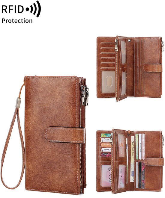 RFID drievoudige lange portemonnee - Retro multifunctioneel - Damesportemonnee - Clutch - Portemonnee - Muntzakje - Dames Portemonnee - Pasjeshouder - Creditcardhouder