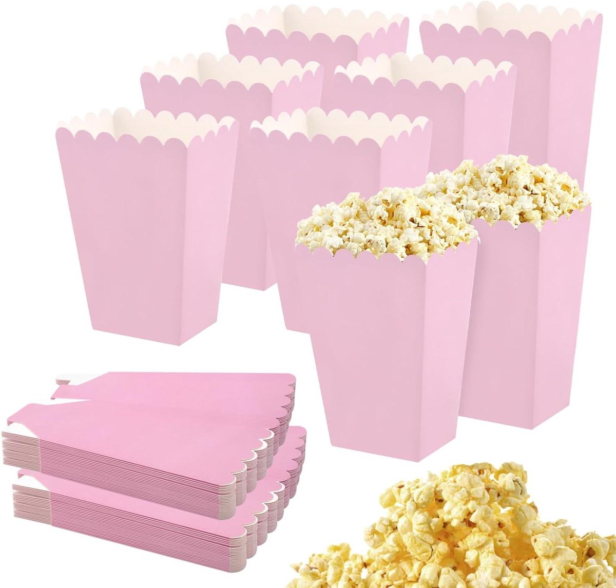 Popcorndozen - 48 stuks - Roze - Popcorncontainers - Bioscoop - Snacks - Carnaval