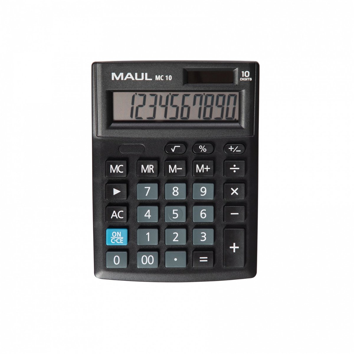 Maul MC 10 Bureaurekenmachine Zwart Aantal displayposities: 10 werkt op batterijen, werkt op zonne-energie (b x h x d)