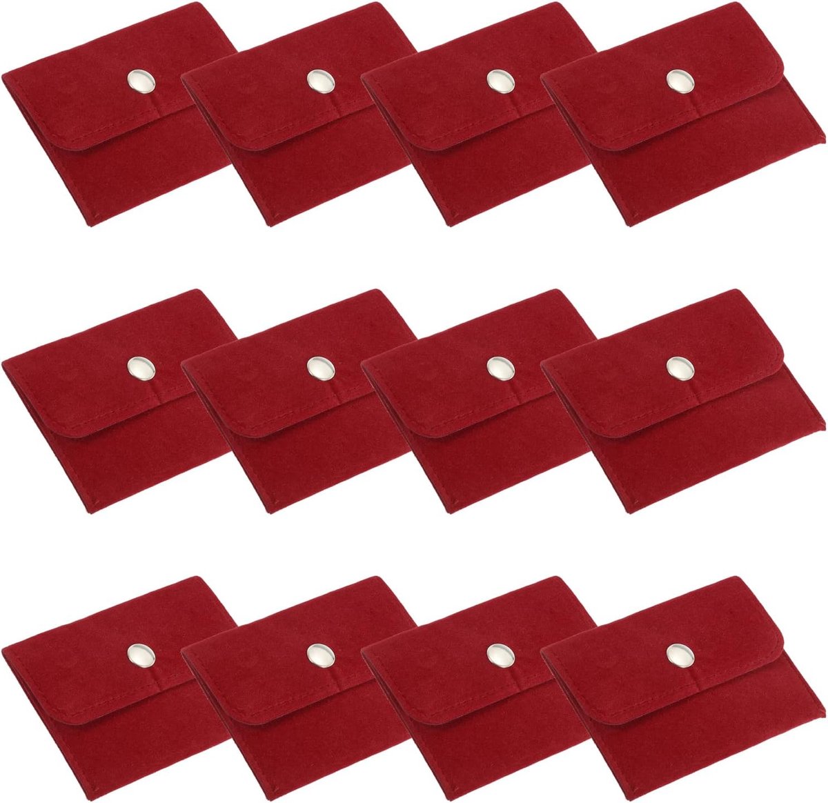 10x7cm Jewelry Bag - 12 Pcs Velvet Bags - Push Button Portable Storage Bag voor Ears, Armbanden, Kettingen, Ringen, Horloge - Rood