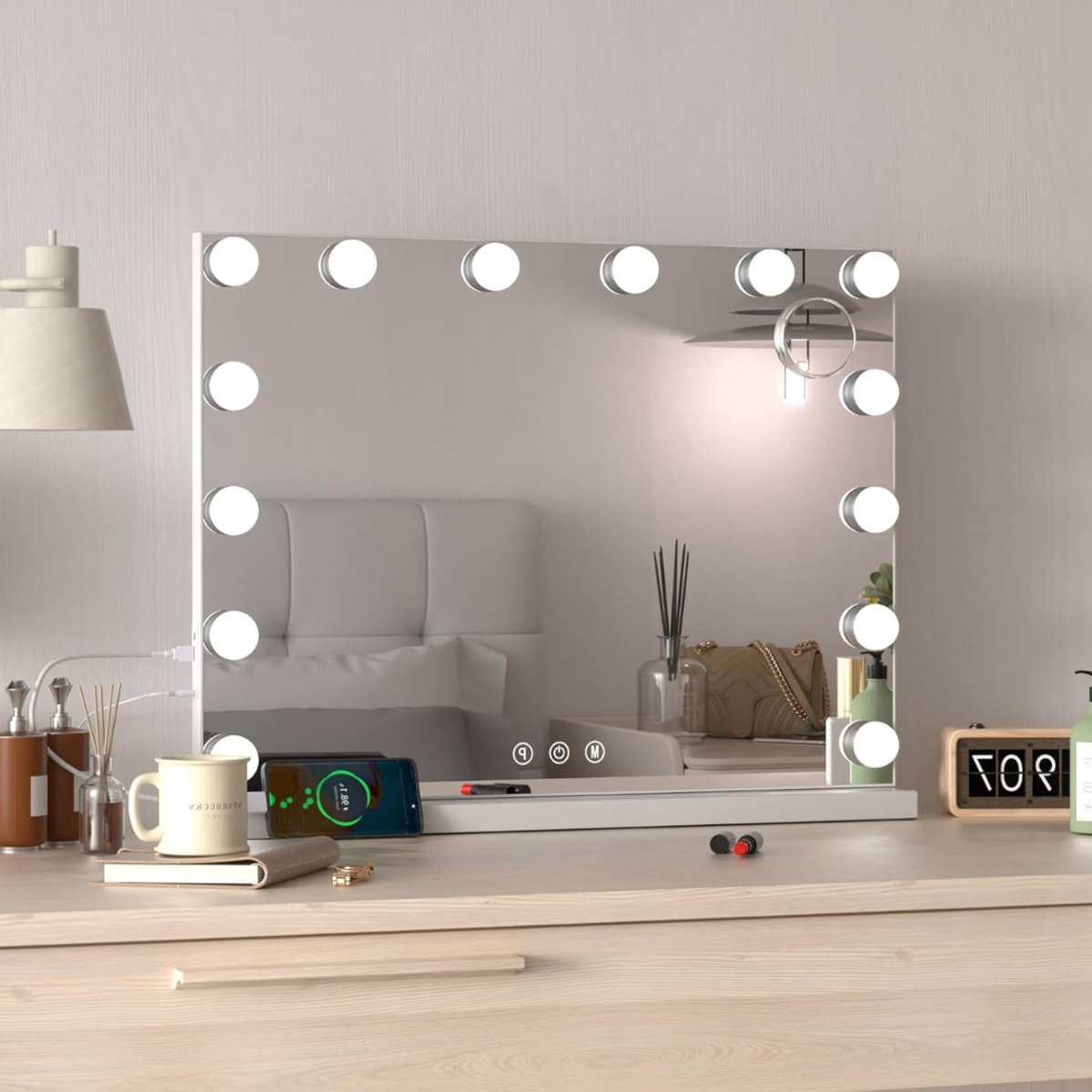 Aurixi® Hollywood Make Up Spiegel met Verlichting - Holywood – Wit - 50 x 40 x 12 cm