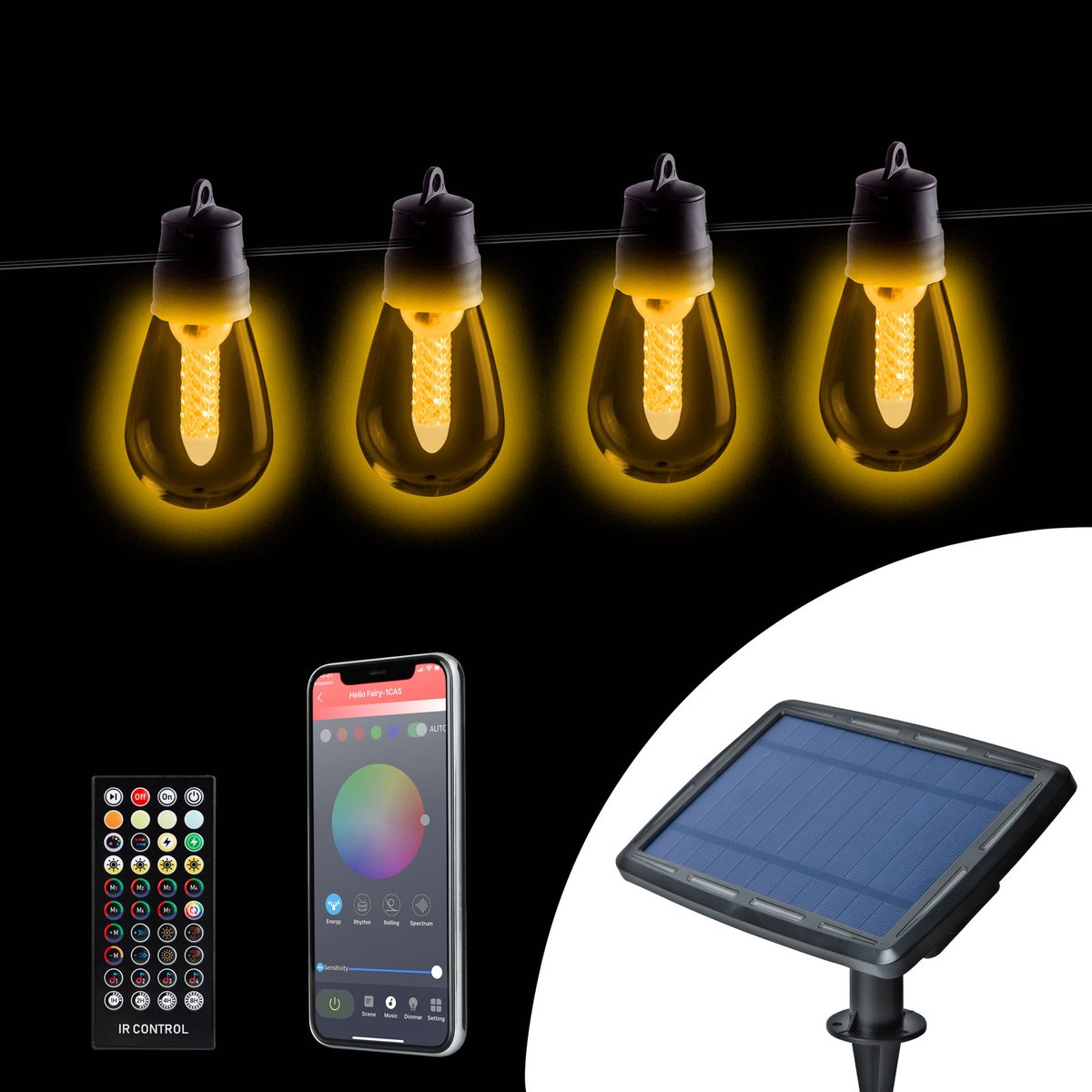 Smart Solar Lichtsnoer – 25 LED Lampen – Instelbare Kleurtemperatuur – 13,6 M – Met Bluetooth App En Afstandsbediening – Zonne-Energie En USB Oplaadbaar – Voor Tuin, Terras En Buitenverlichting [11744]