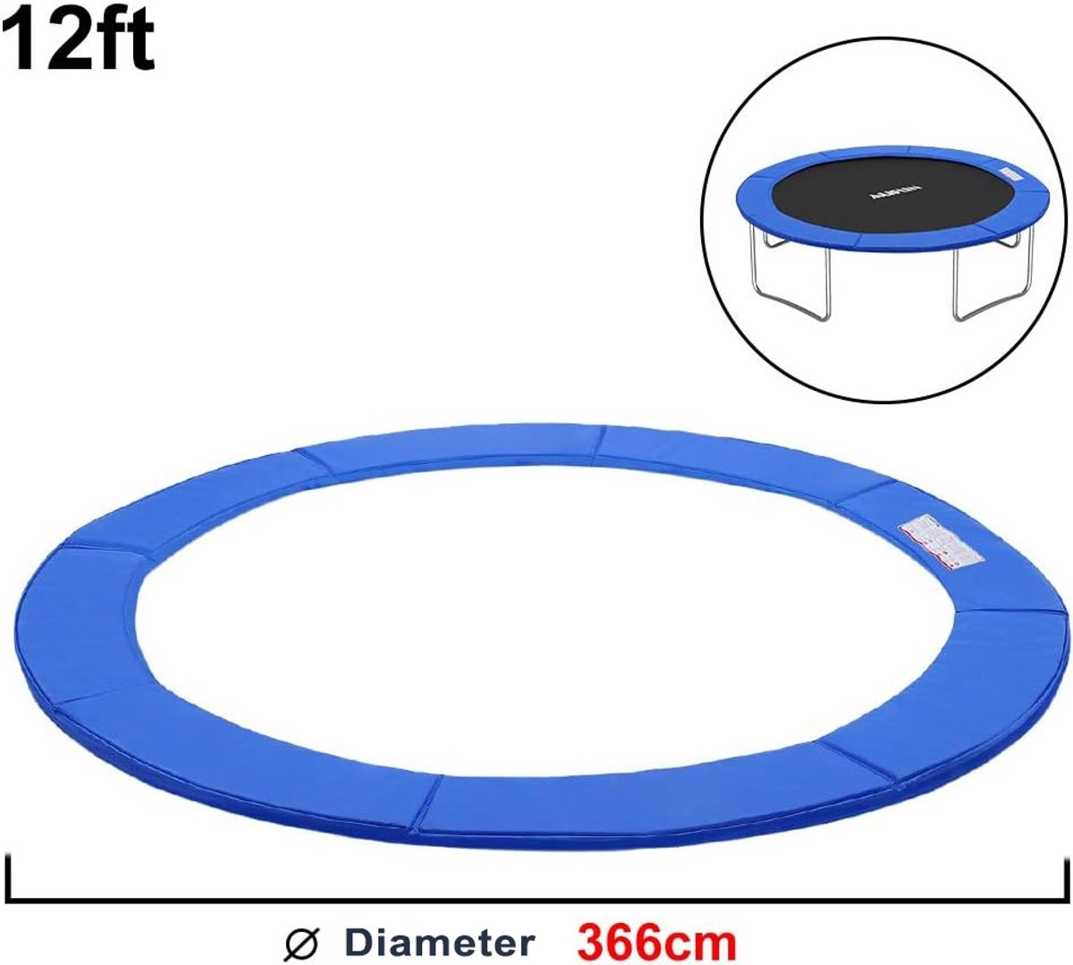 Aufun Trampoline randafdekking - Frame bescherming - Gevoerde veerbedekking - Accessoireset - Ø366 cm - Blauw