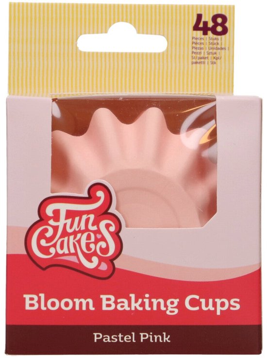 Emballage de 48 caissettes à pâtisserie "Bloom" rose pastel de FunCakes.