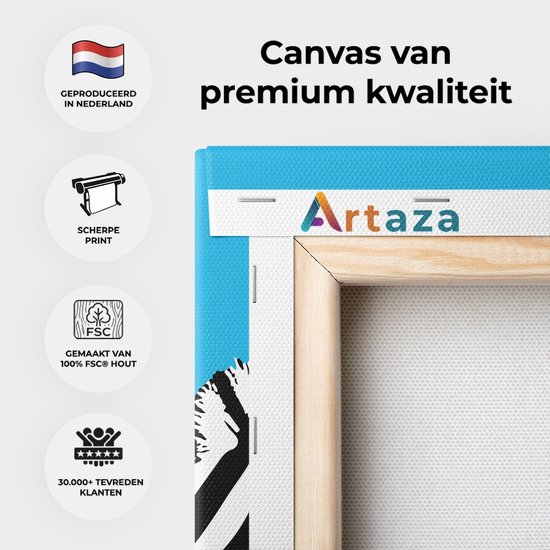 Artaza Canvas Schilderij Zebra Kop - 30x40 cm - Wanddecoratie Dieren - Muurdecoratie Grafisch - Schilderijen Op Canvas - Blauw