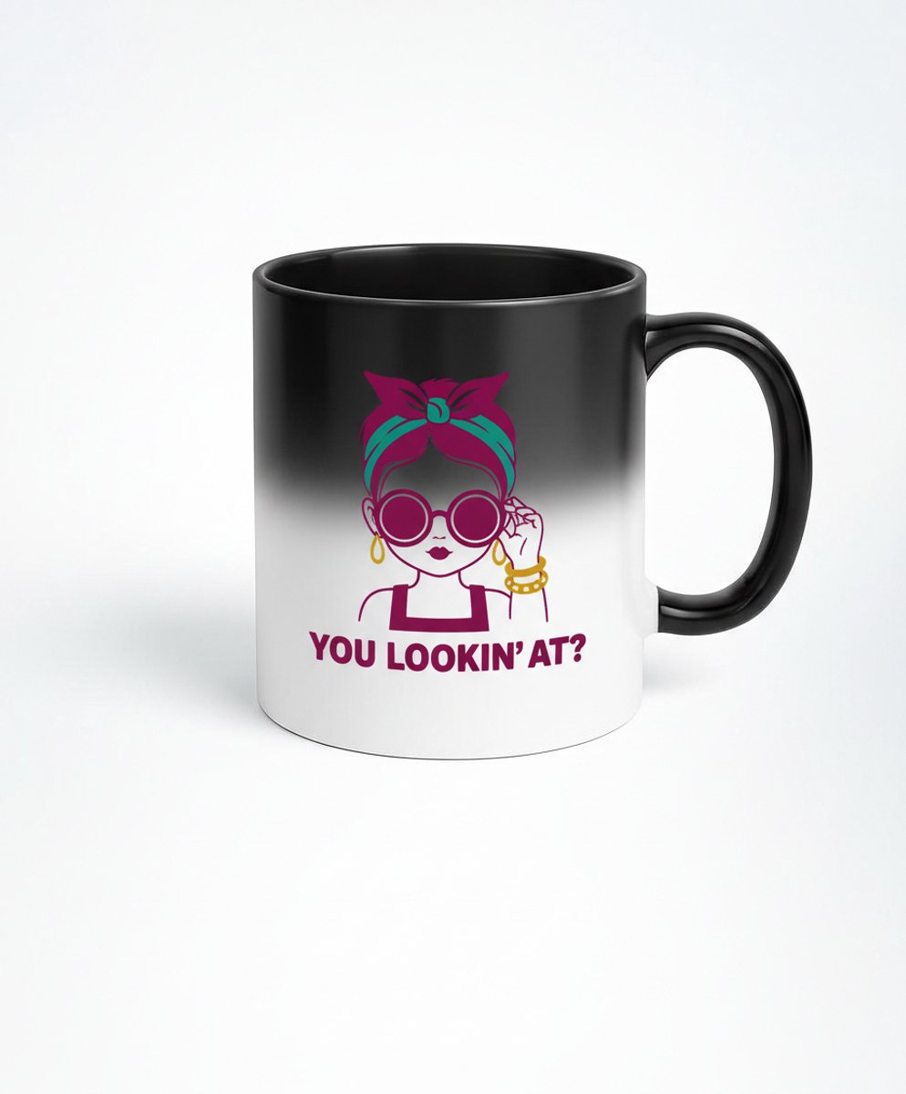 Magische Mok "You Lookin' At?" - Zwart Veranderende Koffiemok met Verrassingsdesign