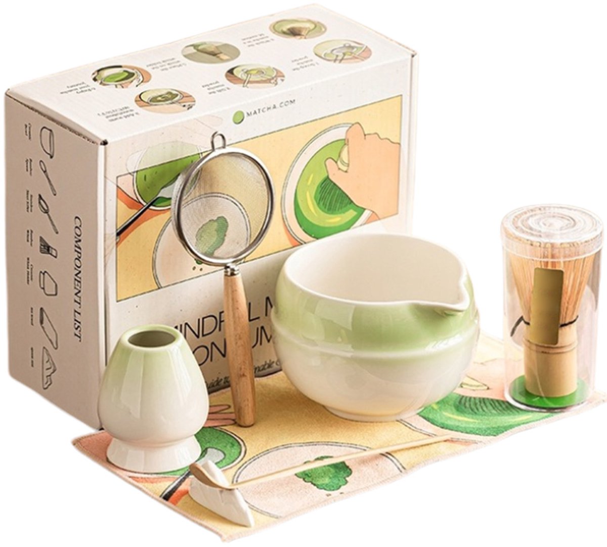 Matcha Set - 7-Delig - Matcha Klopper - Matcha Whisk - Matcha Starterkit - Matcha Kom - Keramiek - Cadeauset - Japanse Thee Set - Starterkit