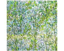 Raamfolie Privacyfolie Glas-in-lood Motief - Zelfklevend Herbruikbaar - Semi-transparant Groen - Regenboog Bladmotief - Voor Ramen Deuren Spiegels - 45 x 200 cm - Decoratieve Vensterfolie voor Woonkamer Slaapkamer Badkamer