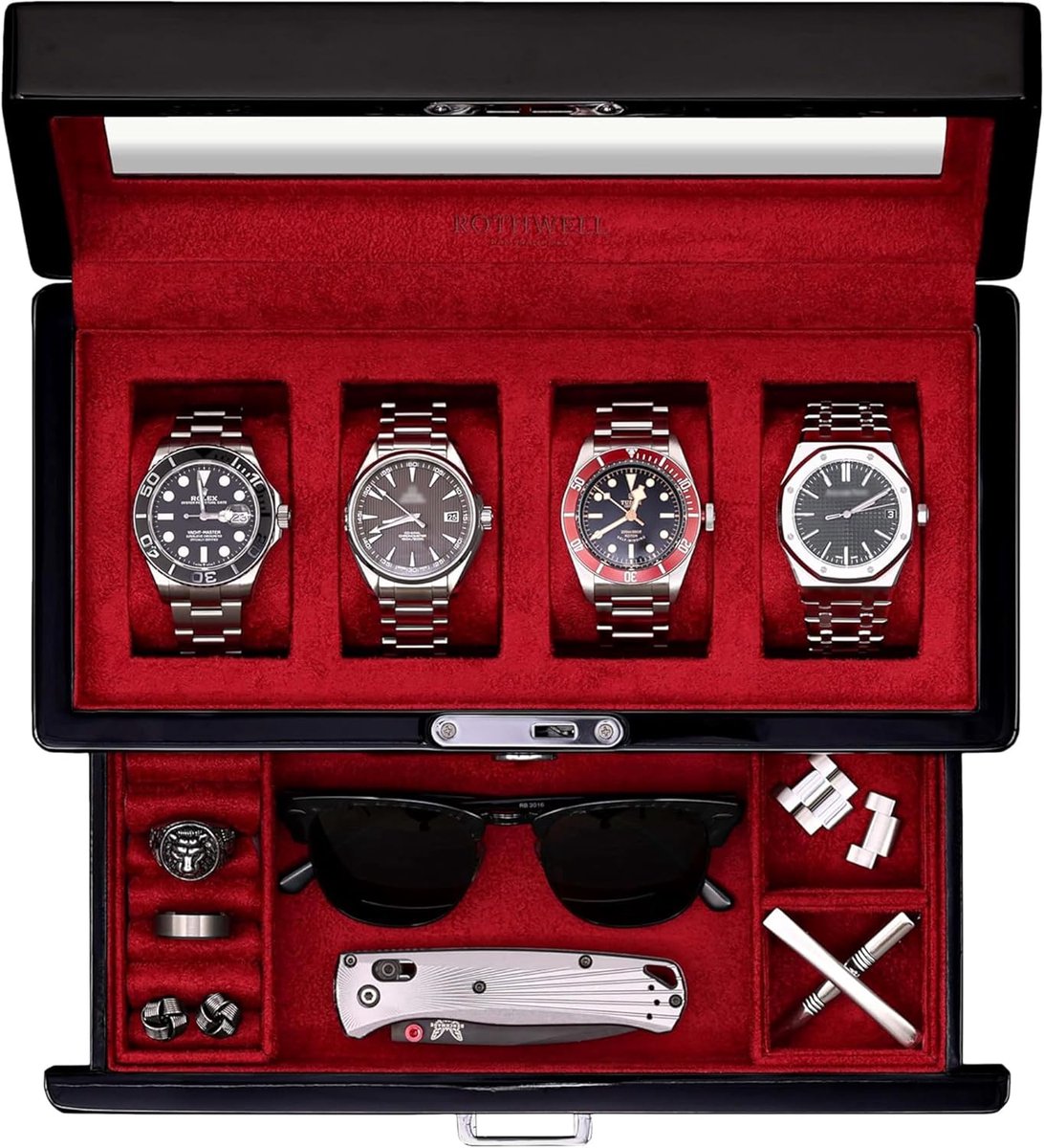 Horlogedoos - Sieraden opberger - Horloges bewaren - Met valet lade - 29 x 13 cm - Zwart