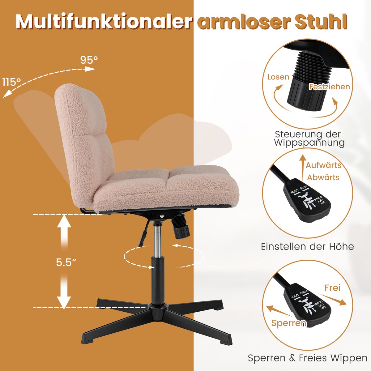 FDS Draaistoel Bureaustoel met Brede Zitting en Hoogteverstelling - afbeelding 2