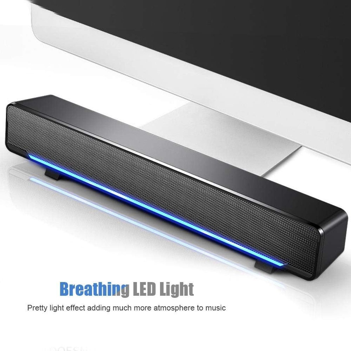 Compacte USB-Soundbar met 3,5 mm Aansluiting voor Laptop, PC en Smartphone - Stereo & Bass