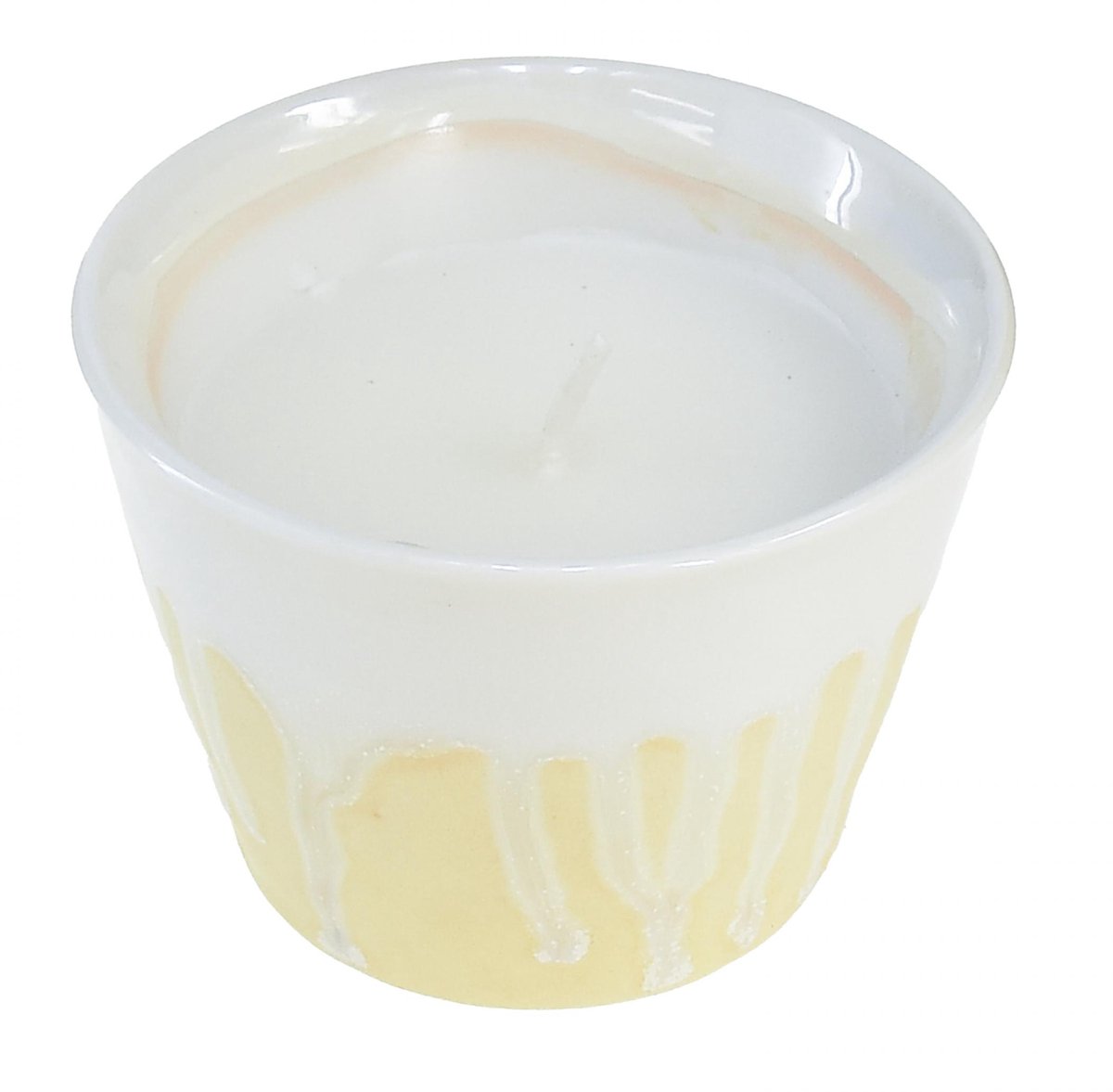 Citronella kaars in pot keramiek geel crème Ø8,5cm