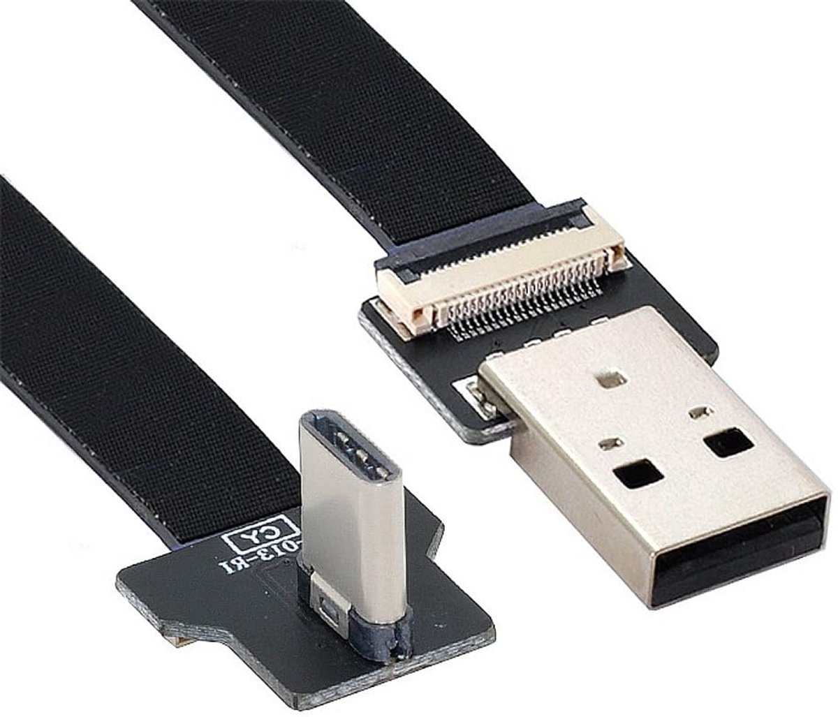 Platte USB 2.0 A naar USB-C Kabel 1 Meter - Haakse Connectoren voor Compacte Aansluiting