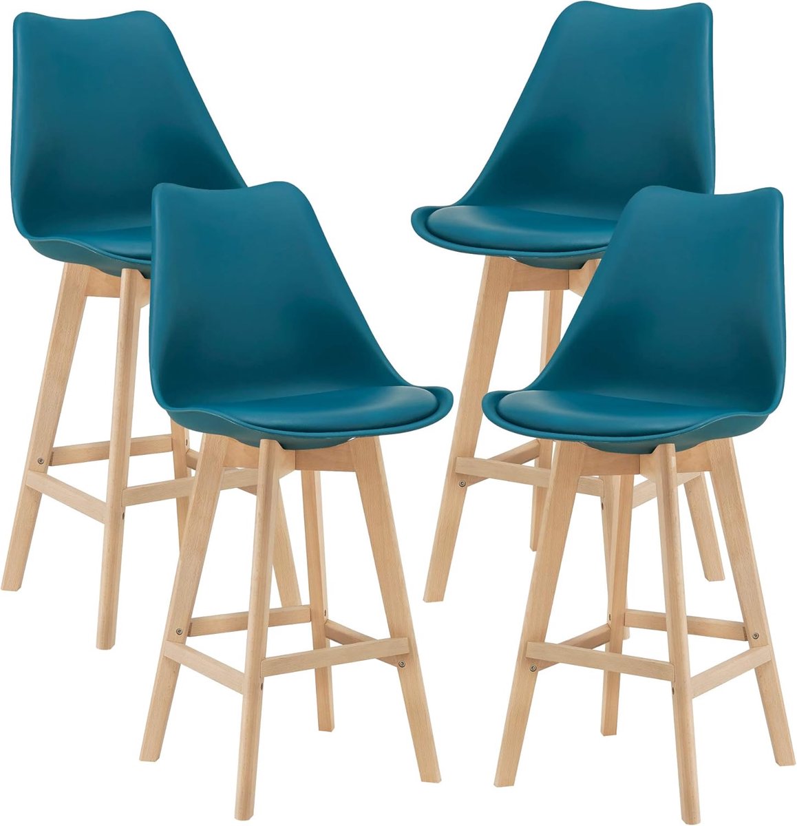Set van 4 Barkrukken Turquoise Kunstleer en Beukenhouten Poten 105 cm Hoog