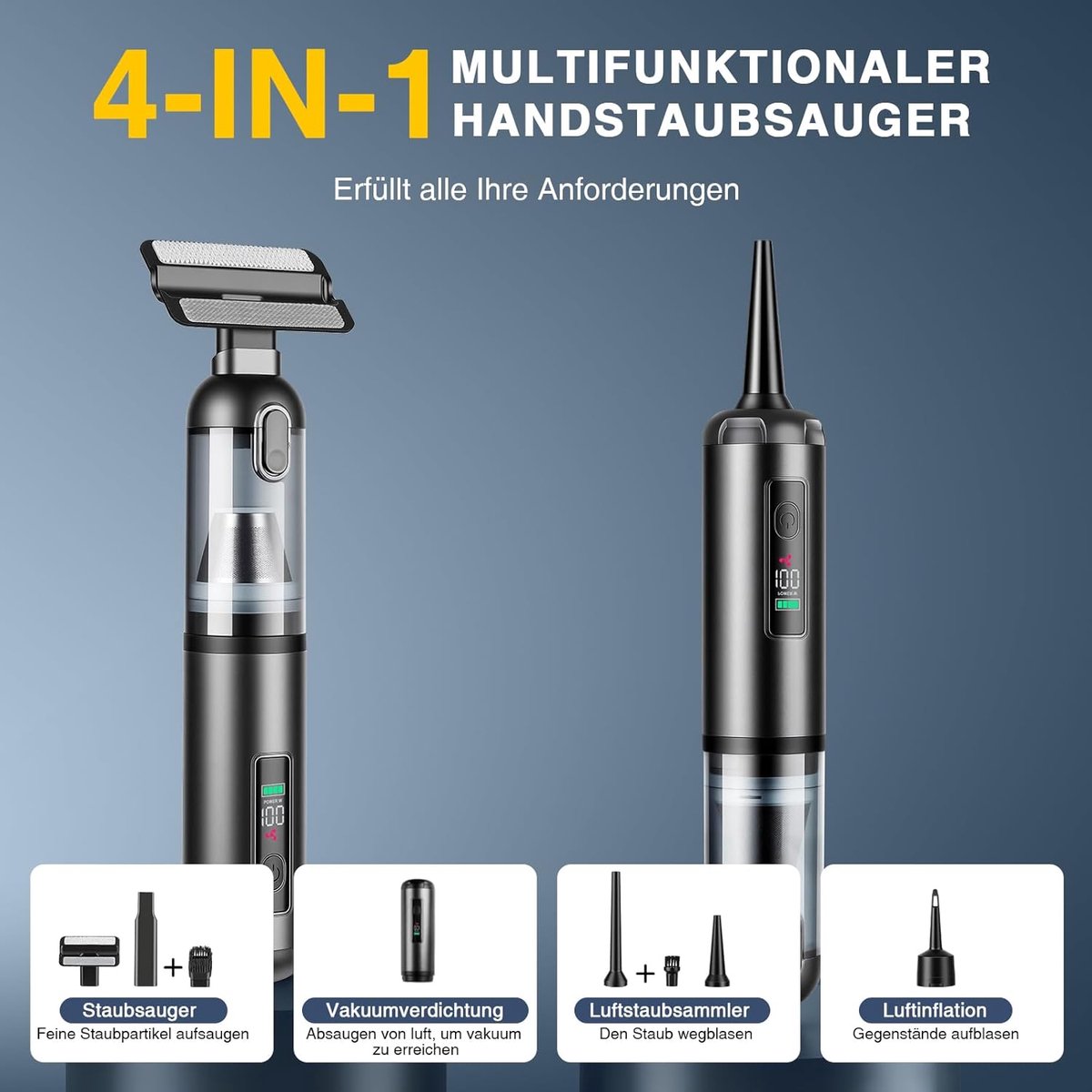 Sander Shop 4-in-1 Handstofzuiger 16000 Pa Accu Zwart - afbeelding 2