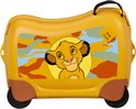 Gele koffer met een afbeelding van Simba uit The Lion King en camouflageprint.