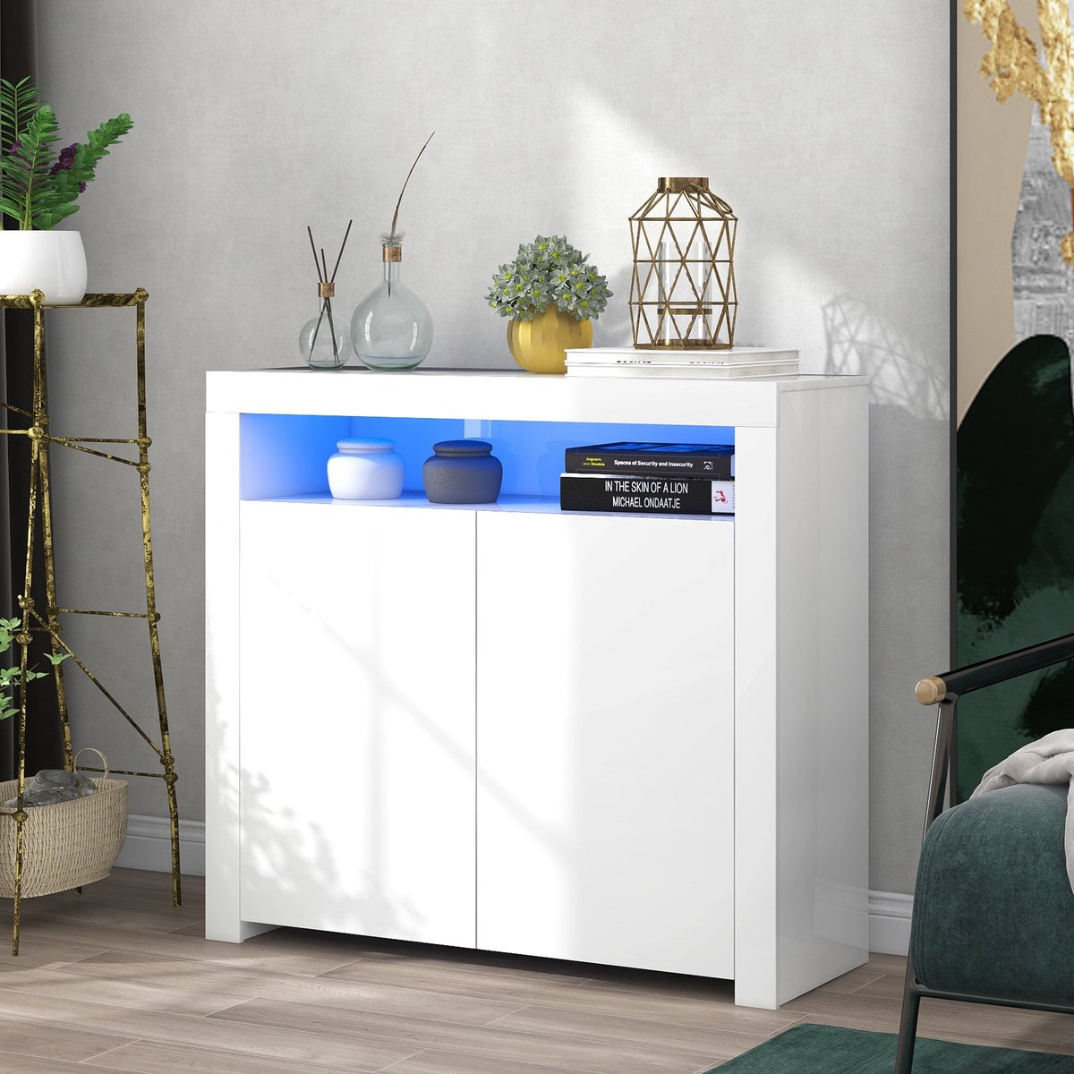STILVORA Dressoir - Hoogglans Met Led, 2 Deuren En Usb - Voor Woonkamer, Keuken En Hal - MDF - 108x40x92 Cm - Wit