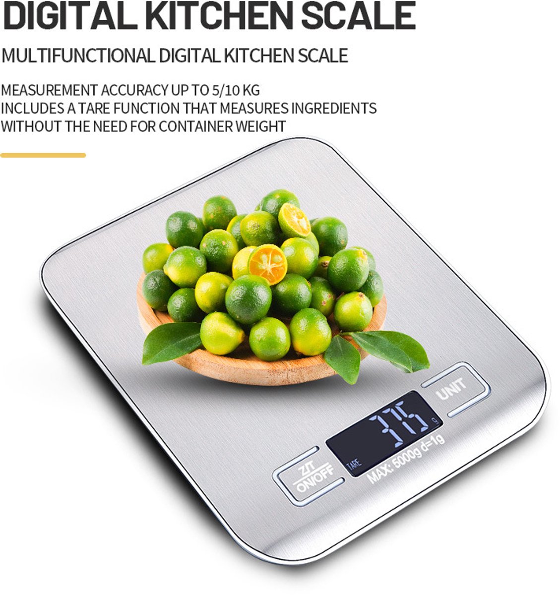 Digitale keukenweegschaal - 10kg capaciteit - Precisie 1g - LCD scherm - Voor koken & bakken - Wit
