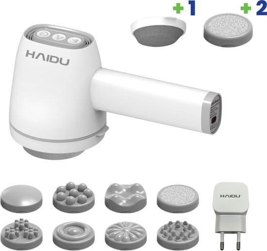 Foto: Haidu revive body massager usb adapter 2 scrub opzetstuk 1 gaasdeksel anti cellulitis apparaat met infrarood cellulite massage apparaat lymfedrainageapparaat geschikt voor borst schouders armen buik rug en benen draadloos wit