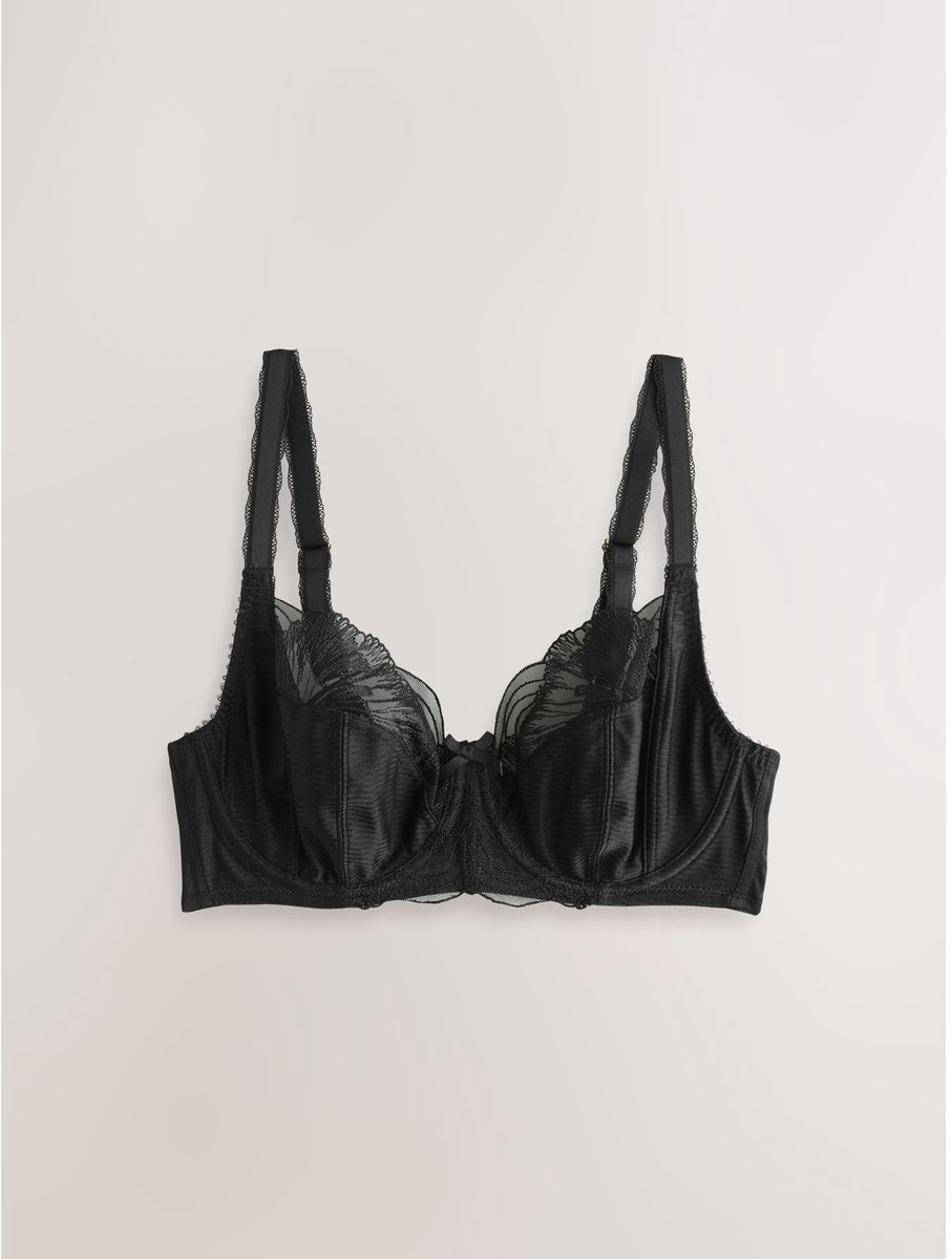 Next Dames - DD+ beha met volledige cups, zij-ondersteuning, borduursel en zonder wattering - Zwart Black