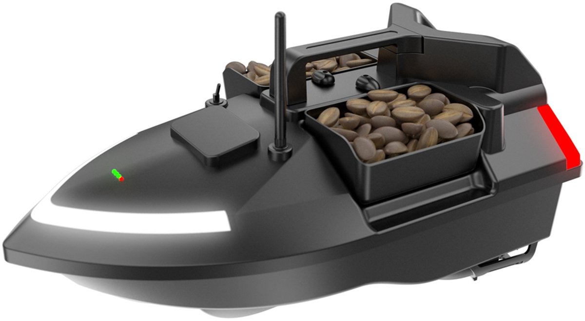 GPS Voerboot 40 Punten – 3 Bakken – 500m Afstandsbediening – Automatisch Retour – Directe Lijn Navigatie – Snelheidsregeling – Voor & Achterlicht – 5200mAh – Vissen – Zwart